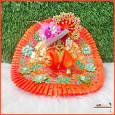 Blended Frill Thread Lace Floral Work Orange Poshak